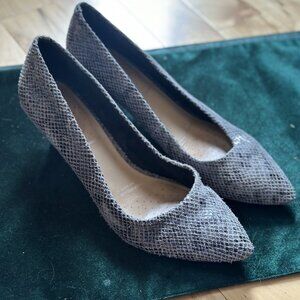 Rockport Snakeskin Print Lilah Pumps Kitten Heel Leather Pointy Toe Gray - 11